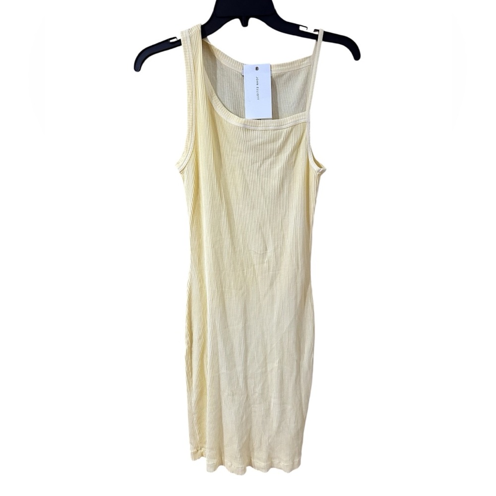 John Elliot Pale Yellow Cotton Ribbed Asymmetrical Tank Dress - Picture 6 of 15